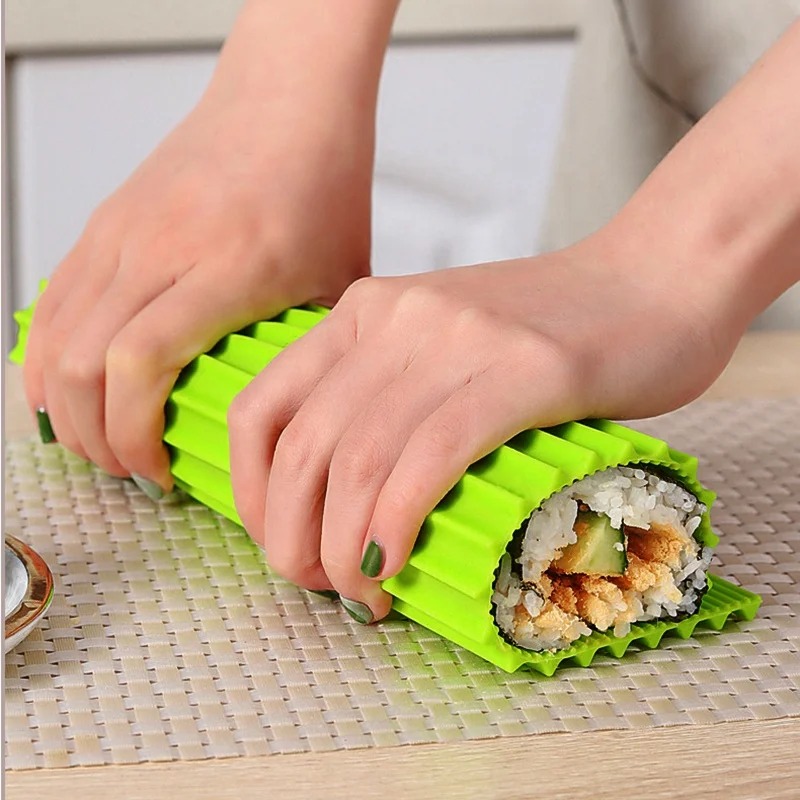 Sushi Making Kit - シリコーンハンドロール寿司ローリングカーテン竹模造日本の寿司ローリングツールお手入れ簡単カビなし寿司マットポータブル