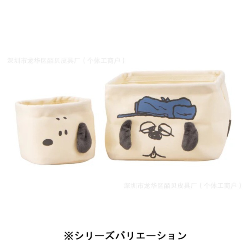 Japanese Snacks - かわいい日本の漫画風、スヌーピーとオラフのキャラクターが描かれた、布製の卓上収納バスケット。お菓子などを収納するのに最適。誕生日プレゼントにも。