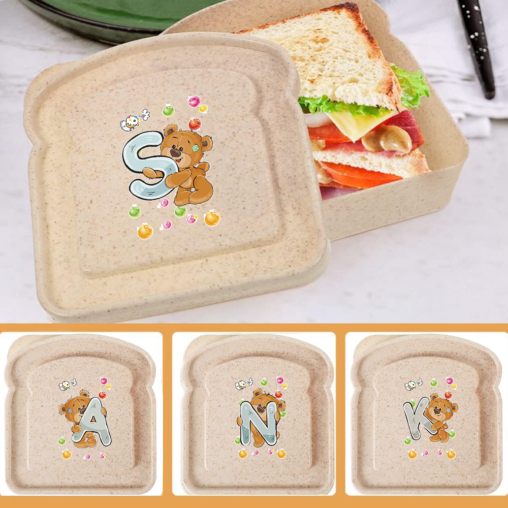 Bento Box - トースト弁当収納ボックス 密閉可能 再利用可能 サンドイッチ鮮度保持容器 特大サイズのパン収納オーガナイザー クマ柄