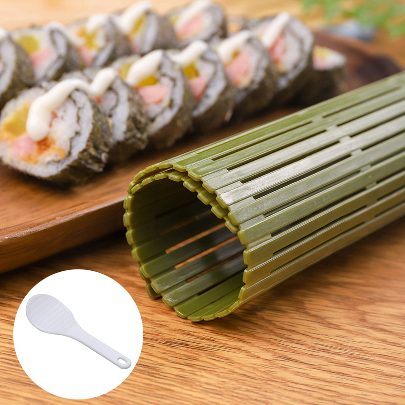 Sushi Making Kit - 大きな緑色のプラスチック製寿司道具,キンバップロール,おにぎり,竹マット,家庭用キッチン