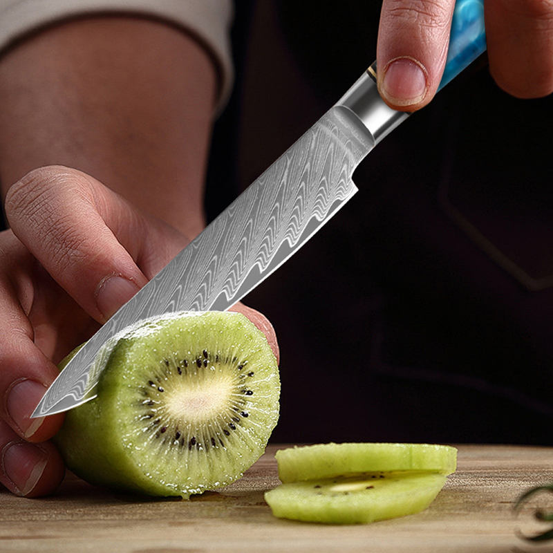 5インチのダマスカス鋼製ユーティリティナイフ、日本のプロのシ - Japanese Knife のレビューと価格