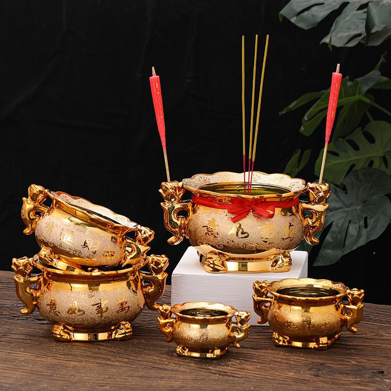 金色の陶器製香炉とキャンドルホルダー、家庭用祈祷、仏陀礼拝用 - Incense Holder のレビューと価格