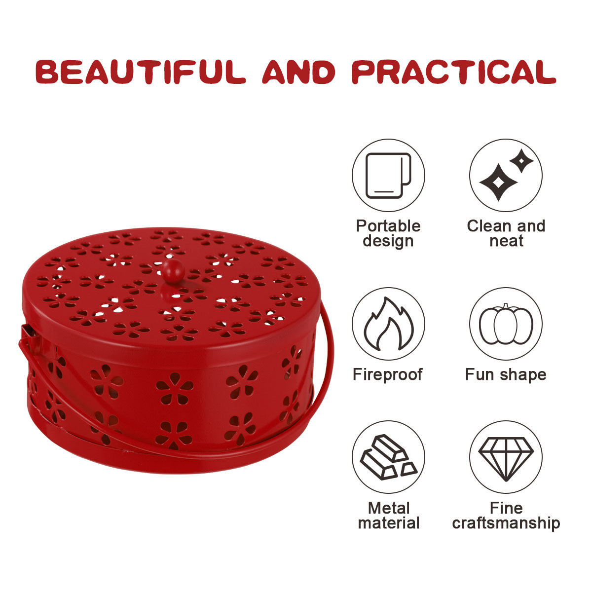 箱型、耐火性、金属製、レトロデザイン、くり抜きハンドル、赤い - Incense Holder のレビューと価格